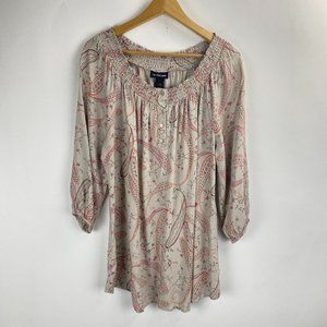 Lane Bryant Smocked Neckline Peasant Paisley Top